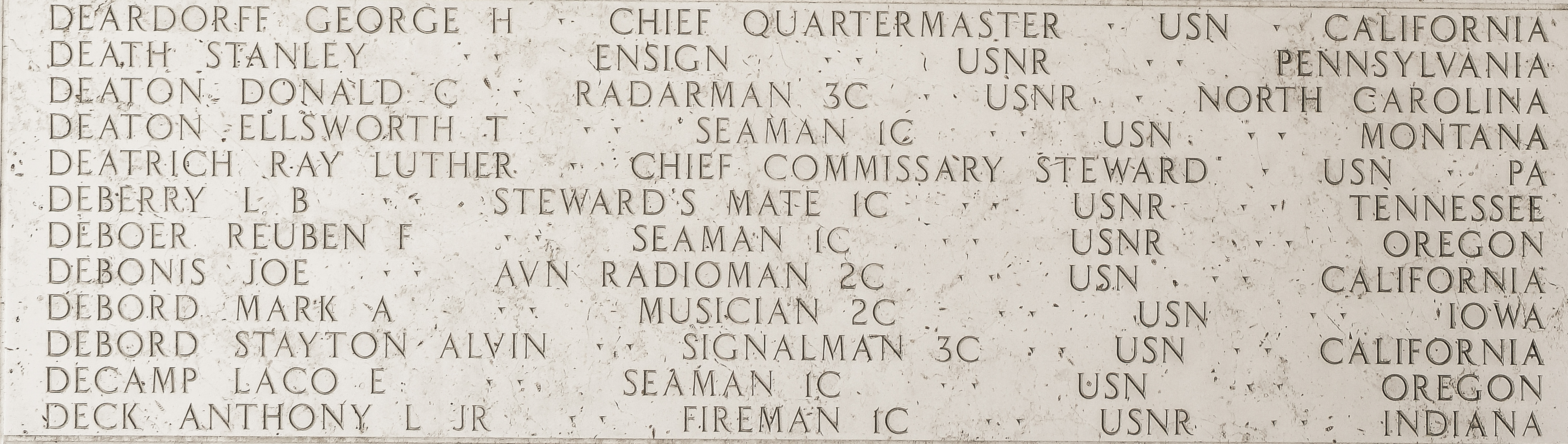 Donald C. Deaton, Radarman Third Class